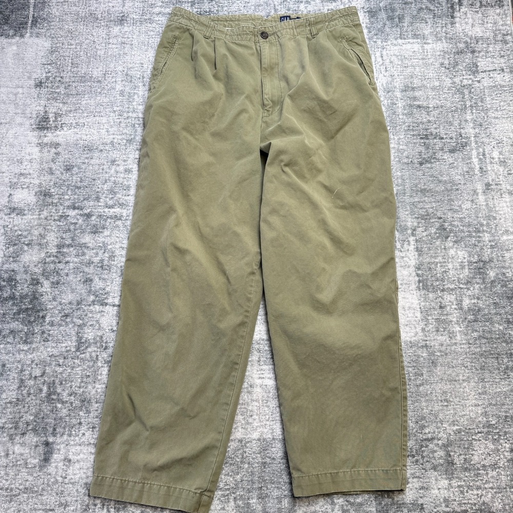 VTG GAP Pants Mens 36x30 (34x29) Green Khaki Pleated Field Trousers Military 90s